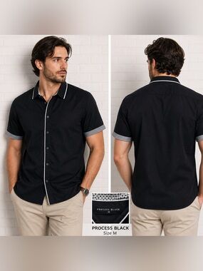 PROCESS BLACK men casual short sleeve blue shirt/size M